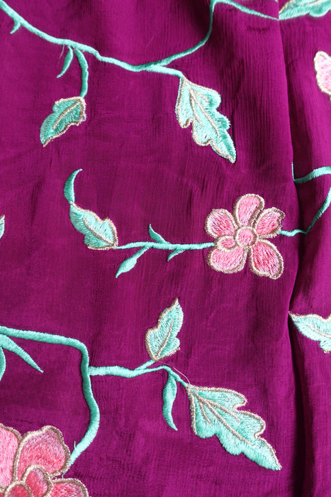 Vivid Purple Silk Salwar Kameez With Floral Embroidered Dupatta - UK 12/EU 38 - Preloved