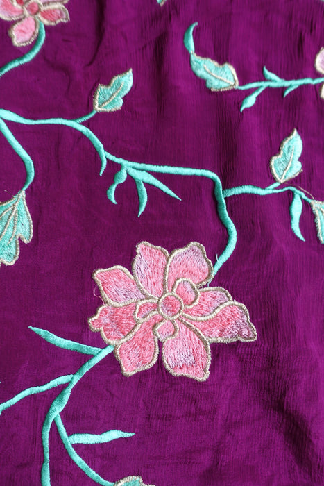 Vivid Purple Silk Salwar Kameez With Floral Embroidered Dupatta - UK 12/EU 38 - Preloved