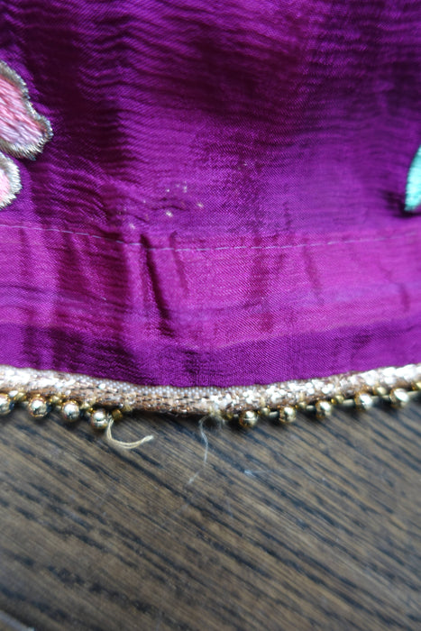 Vivid Purple Silk Salwar Kameez With Floral Embroidered Dupatta - UK 12/EU 38 - Preloved