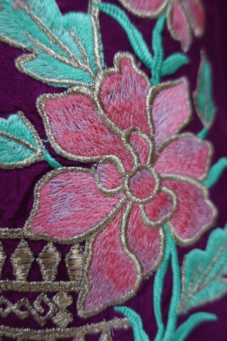 Vivid Purple Silk Salwar Kameez With Floral Embroidered Dupatta - UK 12/EU 38 - Preloved