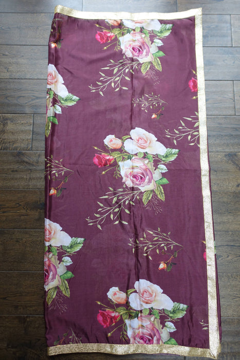 Aubergine Brown Floral Dupatta Salwar Kameez - UK 8/EU 34 - Preloved
