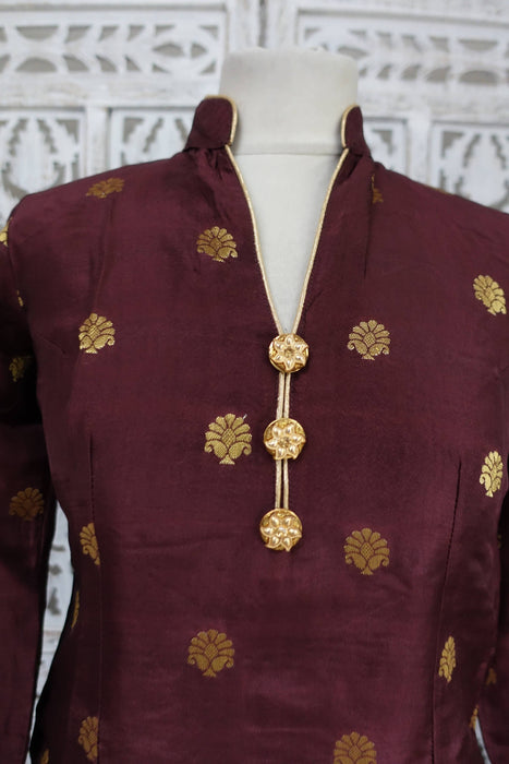 Aubergine Brown Floral Dupatta Salwar Kameez - UK 8/EU 34 - Preloved
