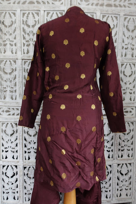 Aubergine Brown Floral Dupatta Salwar Kameez - UK 8/EU 34 - Preloved