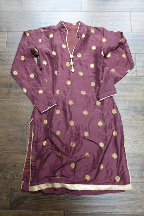 Aubergine Brown Floral Dupatta Salwar Kameez - UK 8/EU 34 - Preloved