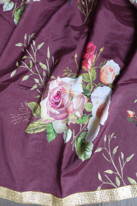 Aubergine Brown Floral Dupatta Salwar Kameez - UK 8/EU 34 - Preloved