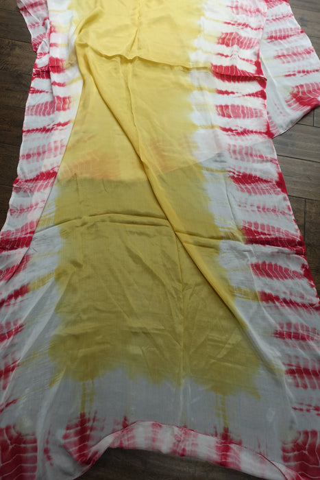White Embroidered Cotton Suit With Pure Silk Dupatta - UK 12/EU 38 - Preloved
