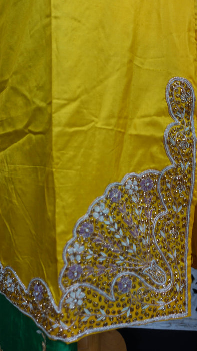 Yellow And Green Silk Vintage Suit With 2 Kameez - UK 10/36 - Preloved