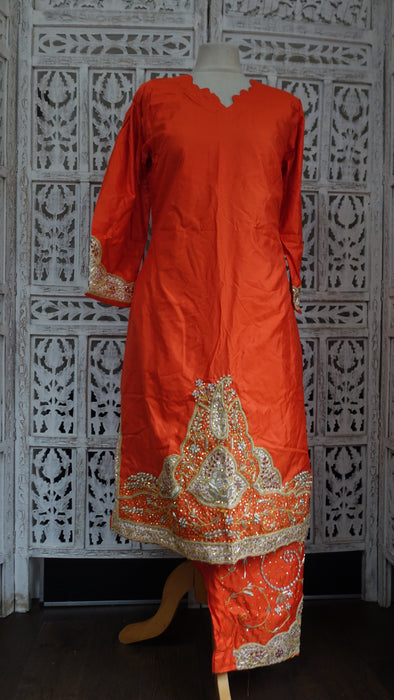 Bright Orange Silk Vintage Wedding Suit - UK 14 / EU 40 - New