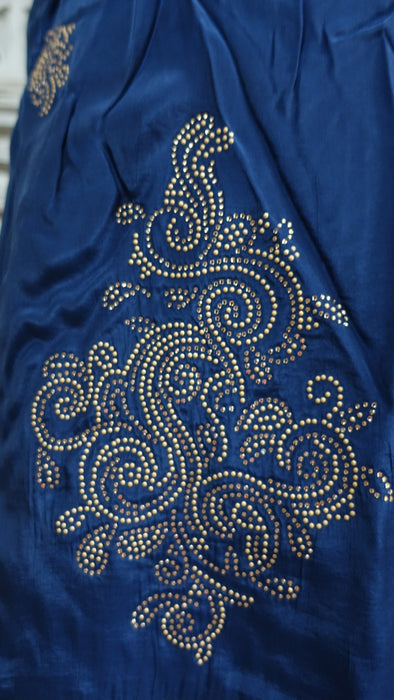 Blue Suit With Sparkling Stones And Floral Dupatta - UK 12 / EU 38 - Preloved