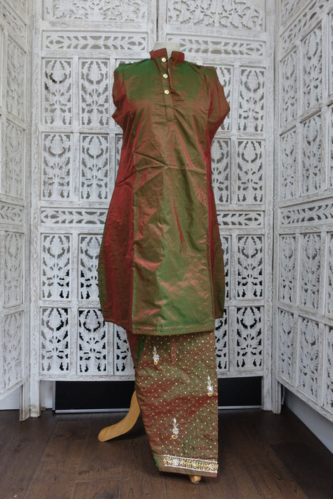 Green Vintage SIlk 4 Piece Salwar Suit - New - UK 14 / EU 40