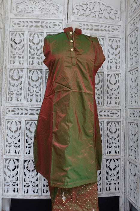 Green Vintage Silk 4 Piece Salwar Suit - New - UK 14/EU 40