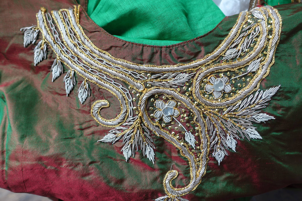 Green Vintage Silk 4 Piece Salwar Suit - New - UK 14/EU 40