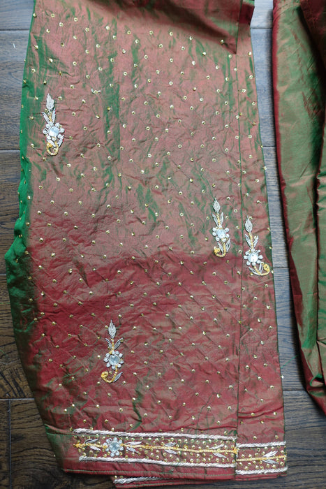 Green Vintage Silk 4 Piece Salwar Suit - New - UK 14/EU 40