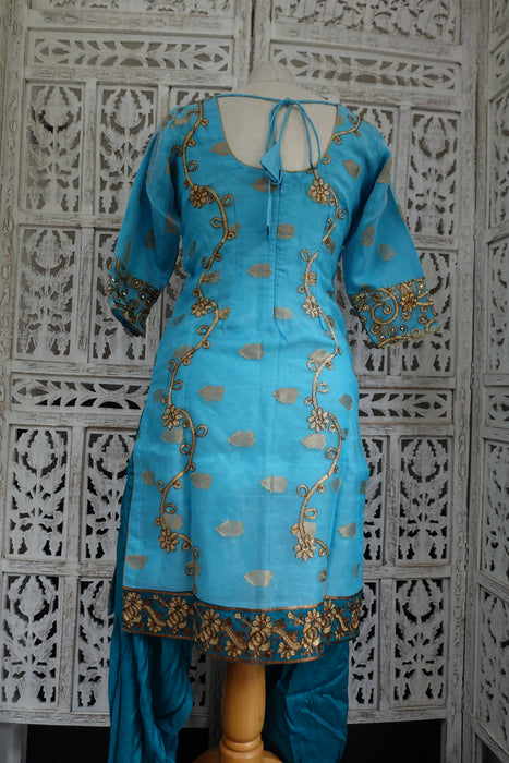 Aqua Blue And Teal Salwar Kameez - UK 8/EU 34 - New