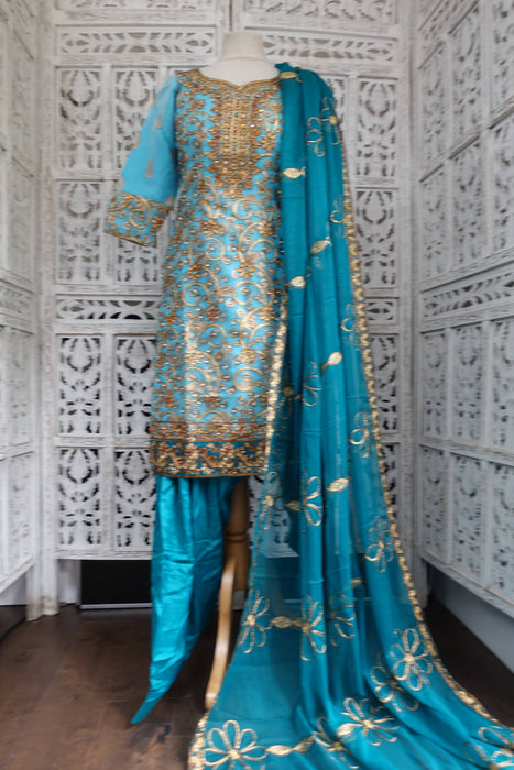 Aqua Blue And Teal Salwar Kameez - UK 8/EU 34 - New