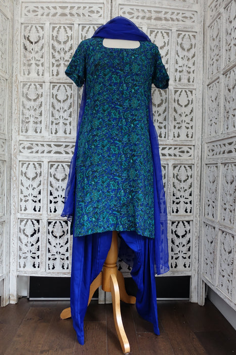 Blue And Green Printed Unlined Silk - Preloved - UK 12/EU 40