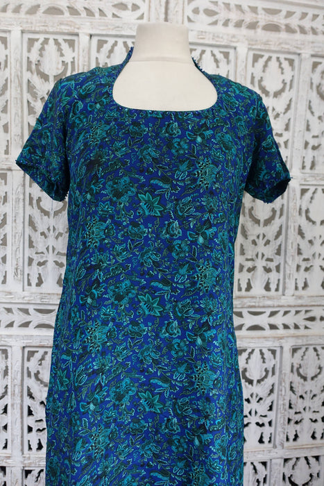 Blue And Green Printed Unlined Silk - Preloved - UK 12/EU 40