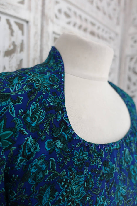 Blue And Green Printed Unlined Silk - Preloved - UK 12/EU 40