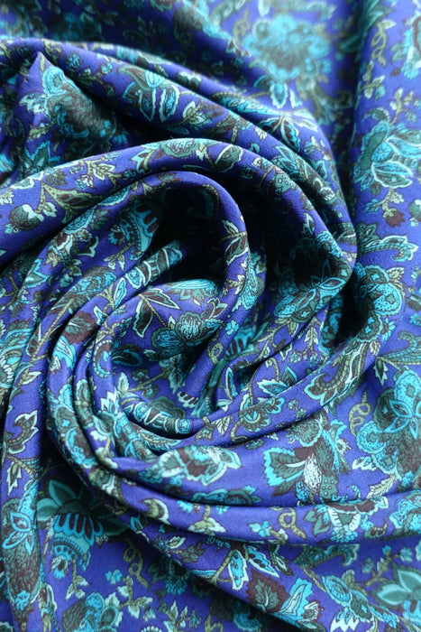 Blue And Green Printed Unlined Silk - Preloved - UK 12/EU 40