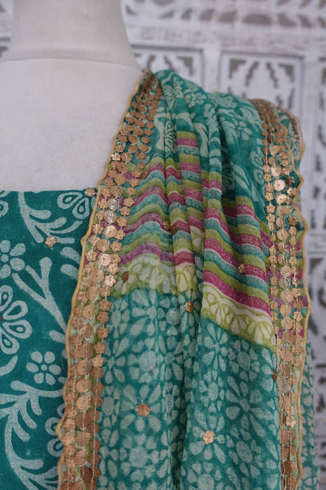 Sea Green Pure Silk Salwar Kameez - UK 12/EU 38 - New