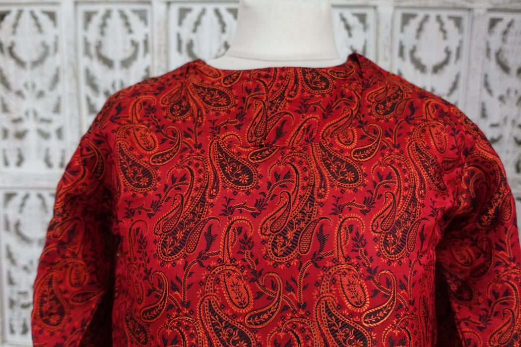 Dark Red Silk Salwar Kameez With Over Jacket - UK 8 / EU 34 - New