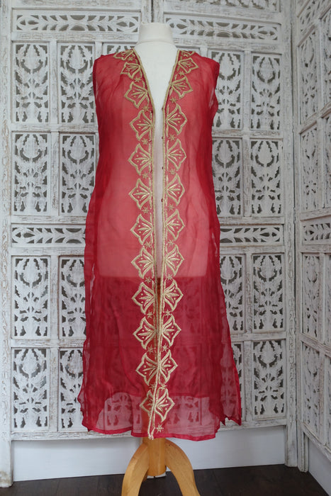 Dark Red Silk Salwar Kameez With Over Jacket - UK 8 / EU 34 - New