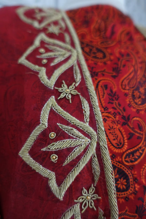 Dark Red Silk Salwar Kameez With Over Jacket - UK 8 / EU 34 - New