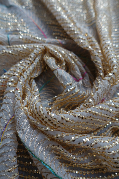 Cream Sequinned Vintage Dupatta - New