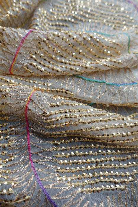 Cream Sequinned Vintage Dupatta - New