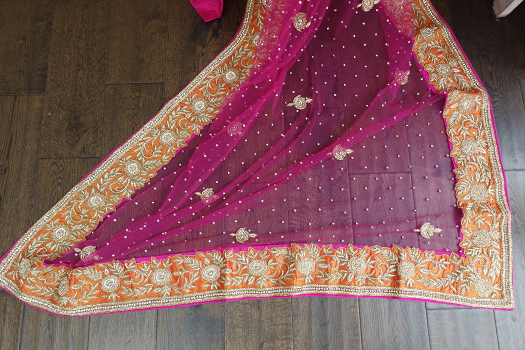 Hot Pink Kameez And 2 Dupatta - 5 Piece Suit - UK 16 / EU 42 - New