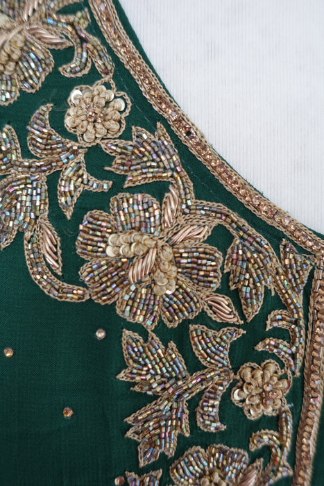 Forest Green Chiffon Salwar Kameez - UK 16 / EU 42 - Preloved