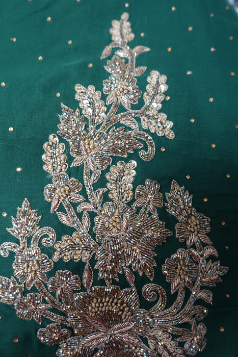 Forest Green Chiffon Salwar Kameez - UK 16 / EU 42 - Preloved