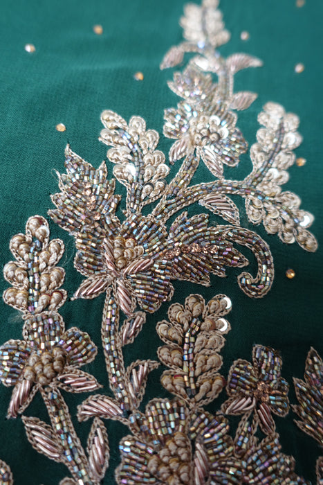 Forest Green Chiffon Salwar Kameez - UK 16 / EU 42 - Preloved