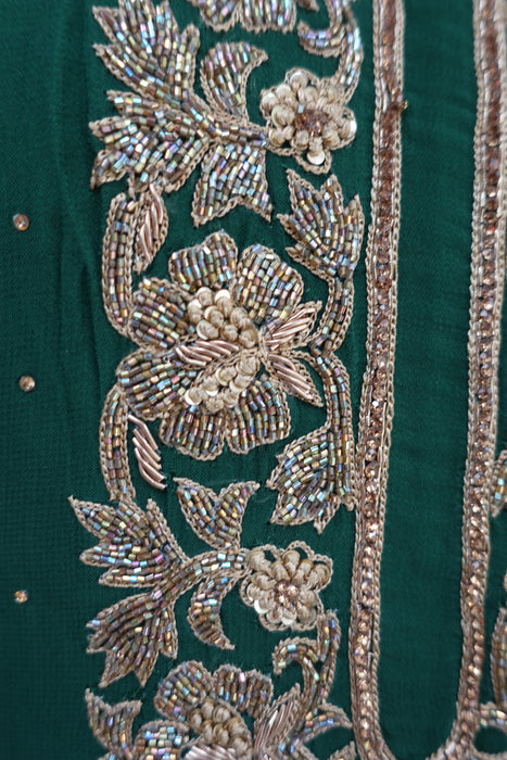 Forest Green Chiffon Salwar Kameez - UK 16 / EU 42 - Preloved