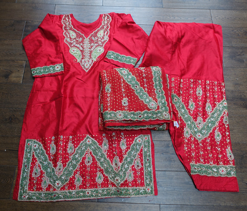 Red Vintage Silk Wedding Suit - UK 14/ EU 40 - Preloved