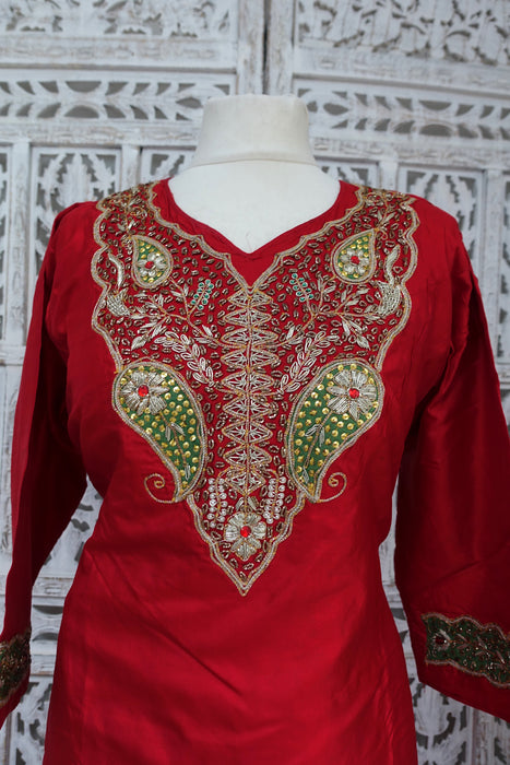 Red Vintage Silk Wedding Suit - UK 14/ EU 40 - Preloved