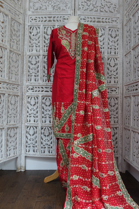 Red Vintage Silk Wedding Suit - UK 14/ EU 40 - Preloved