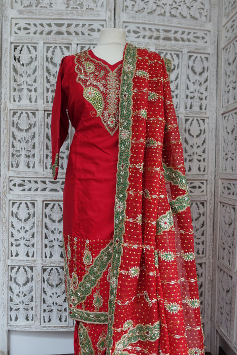 Red Vintage Silk Wedding Suit - UK 14/ EU 40 - Preloved