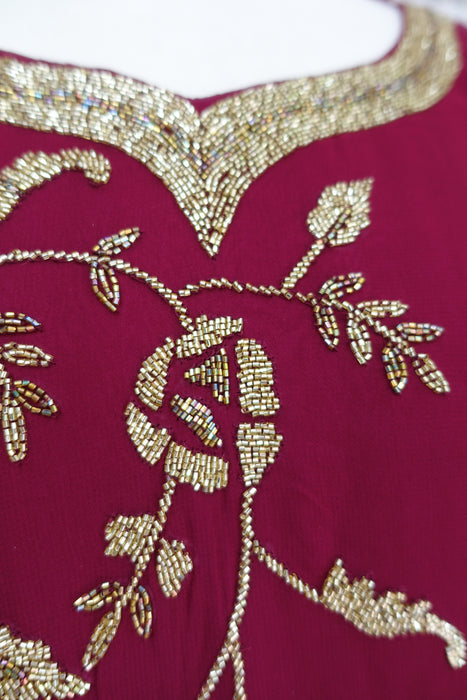 Deep Plum Silk Chiffon Salwar Kameez - UK 20/EU 46 - Preloved