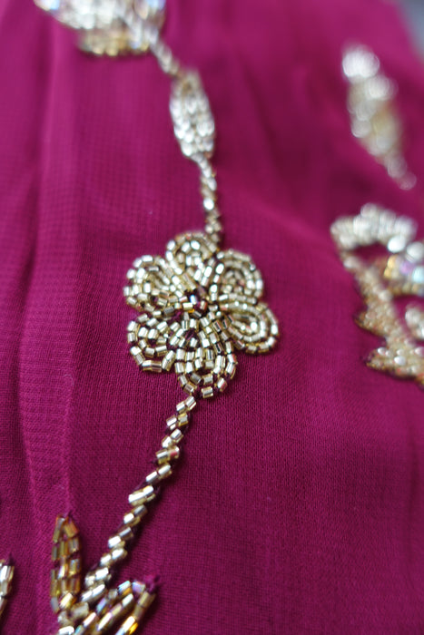 Deep Plum Silk Chiffon Salwar Kameez - UK 20/EU 46 - Preloved