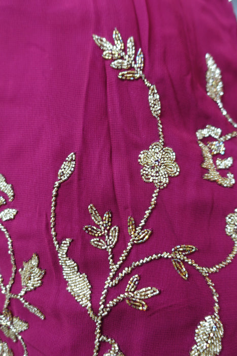 Deep Plum Silk Chiffon Salwar Kameez - UK 20/EU 46 - Preloved