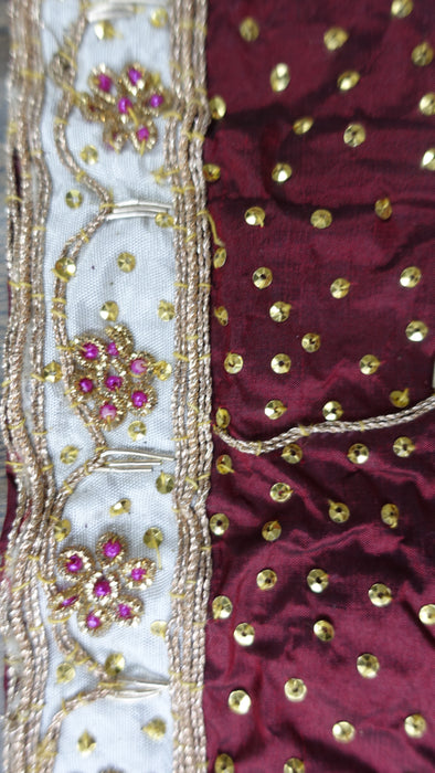 Maroon Vintage Pure Silk Salwar Kameez - UK 18 / EU 44 - New