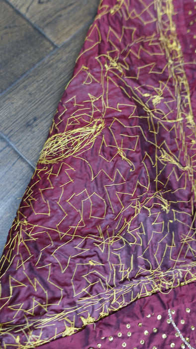 Maroon Vintage Pure Silk Salwar Kameez - UK 18 / EU 44 - New