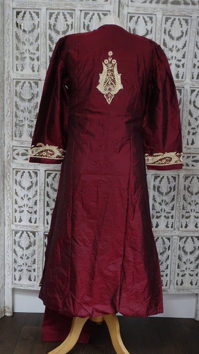 Maroon Vintage Pure Silk Salwar Kameez - UK 18 / EU 44 - New