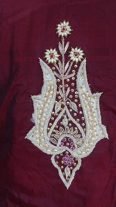 Maroon Vintage Pure Silk Salwar Kameez - UK 18 / EU 44 - New