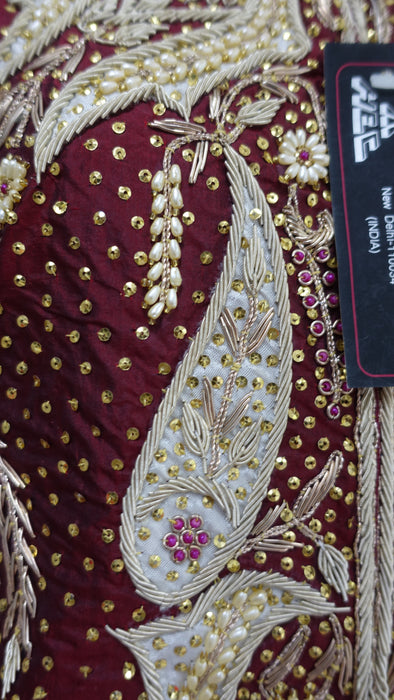Maroon Vintage Pure Silk Salwar Kameez - UK 18 / EU 44 - New