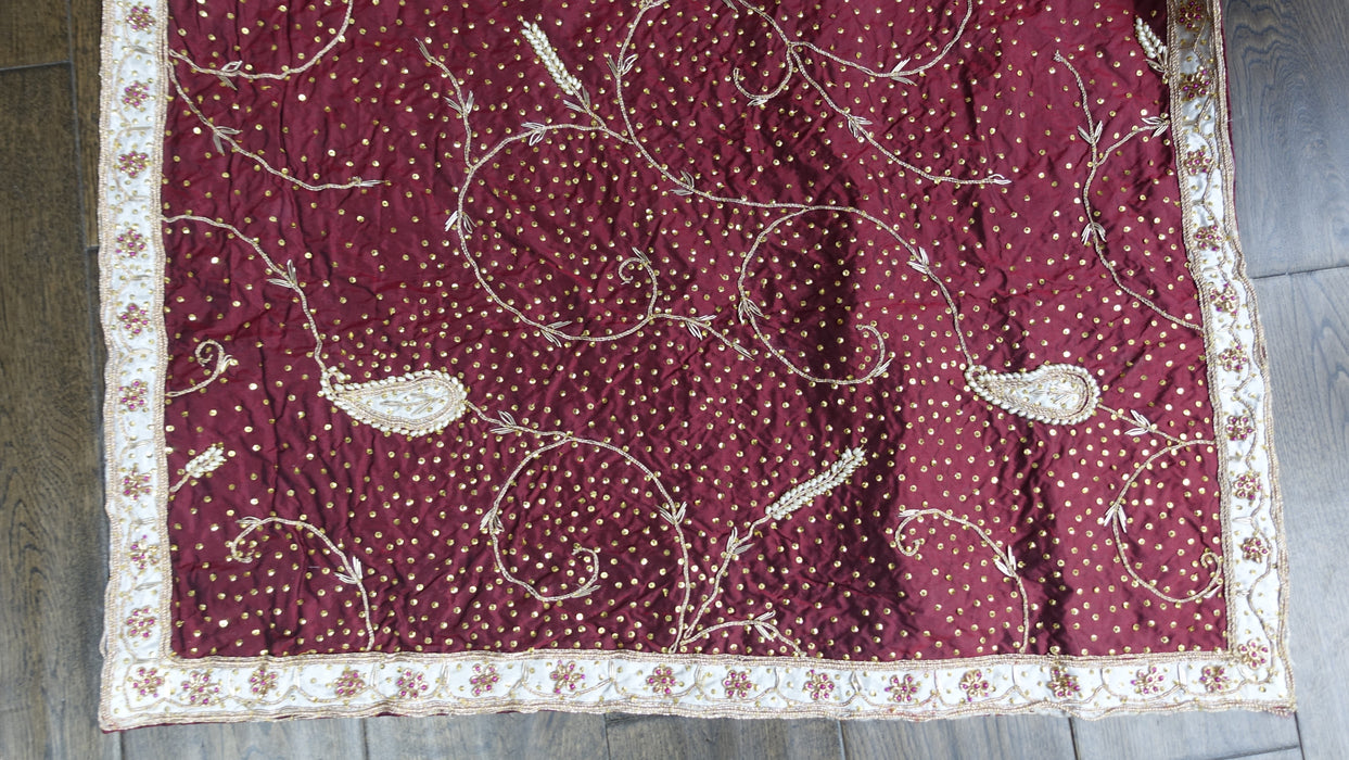 Maroon Vintage Pure Silk Salwar Kameez - UK 18 / EU 44 - New