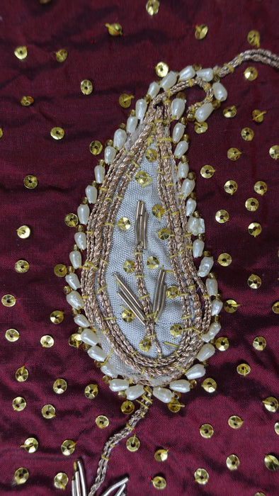 Maroon Vintage Pure Silk Salwar Kameez - UK 18 / EU 44 - New