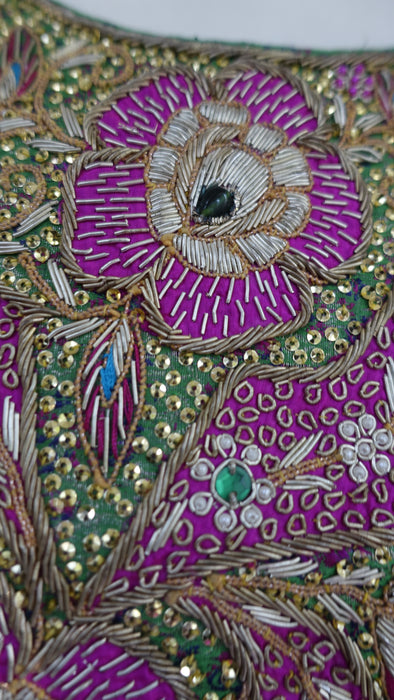 Green And Pink Vintage Banarsi Brocade Salwar Kameez - UK 10/EU 36 - New