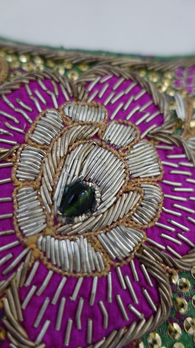 Green And Pink Vintage Banarsi Brocade Salwar Kameez - UK 10/EU 36 - New